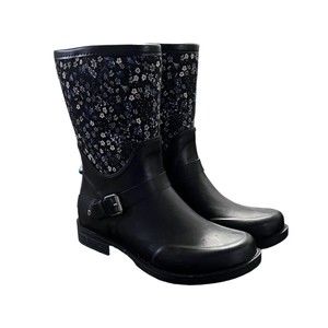 NEW UGG SIVADA Liberty London Black Floral Navy Rain Boots Rain-boots HTF Size 9